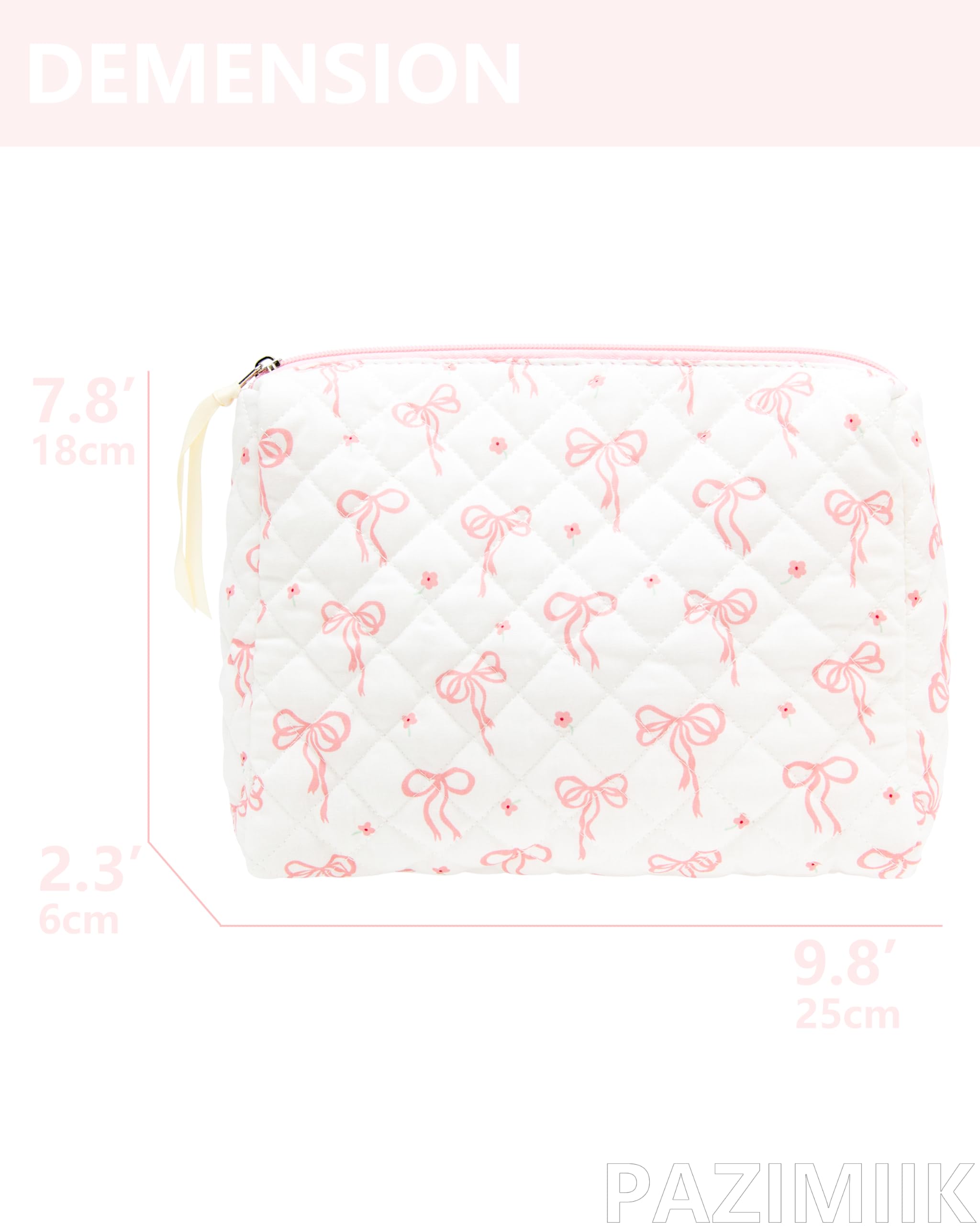 PAZIMIIK quilted makeup bag soft-texture exterior adds comfortable daily use.