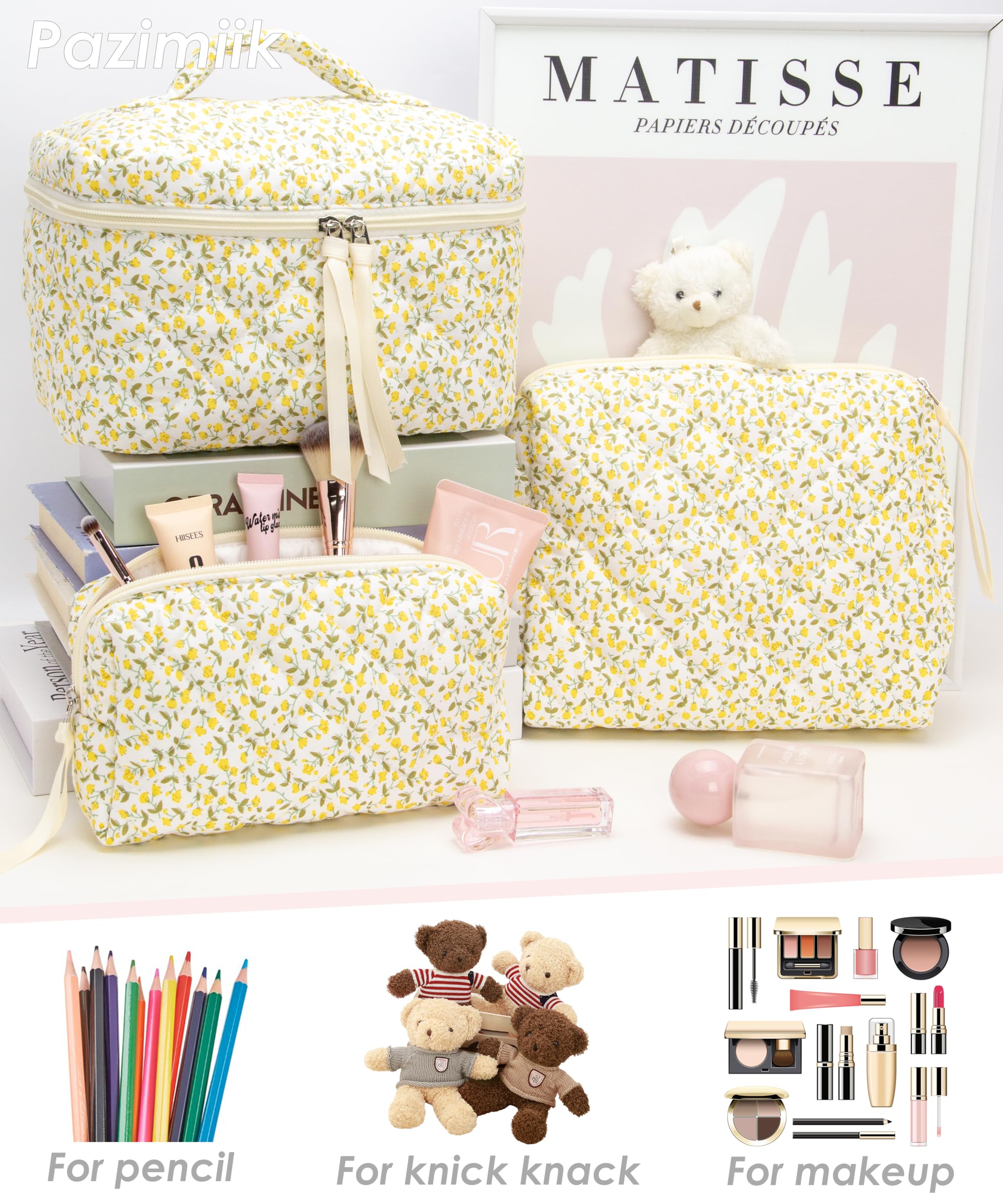PAZIMIIK floral yellow makeup bag adds a cheerful vibe to daily routines.