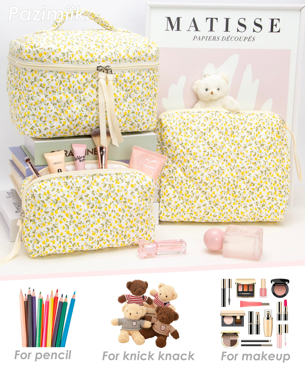 PAZIMIIK floral yellow makeup bag adds a cheerful vibe to daily routines.