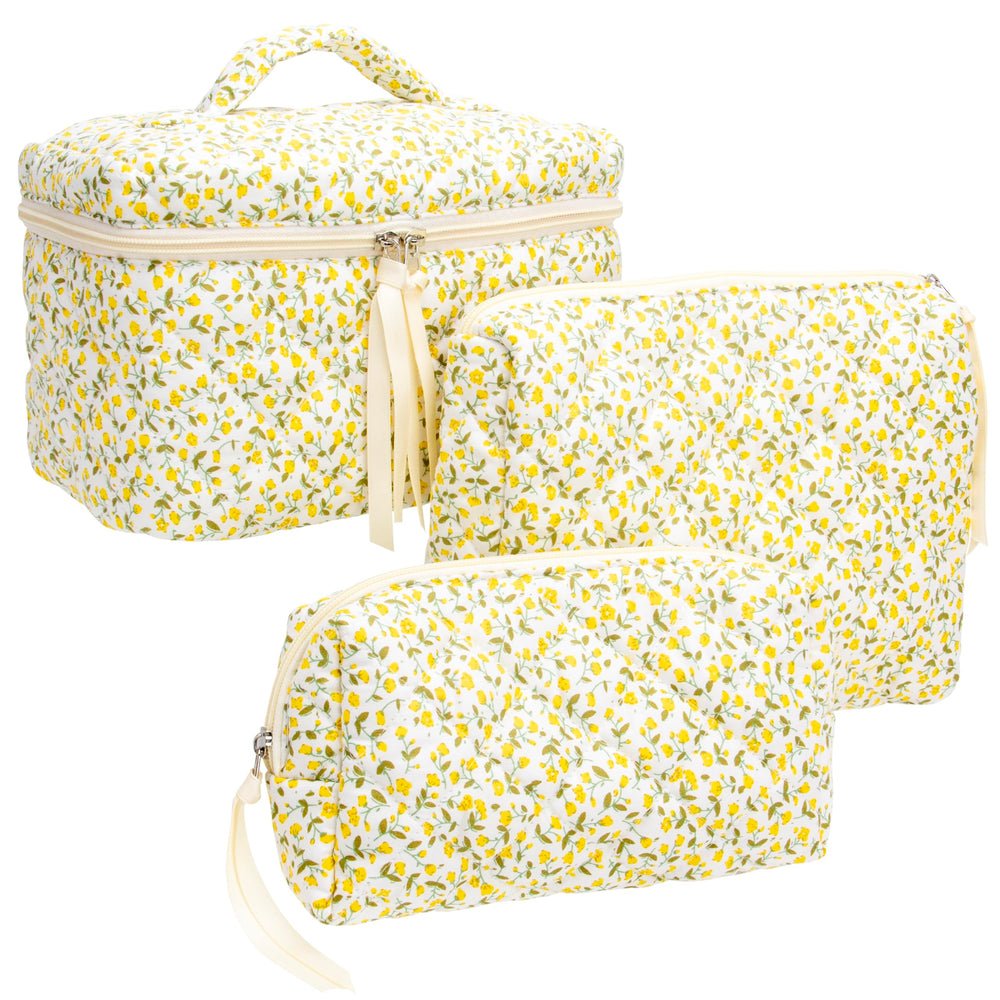 PAZIMIIK 3PCS makeup bag quilted exterior, luxury organization for cosmetics on the go.