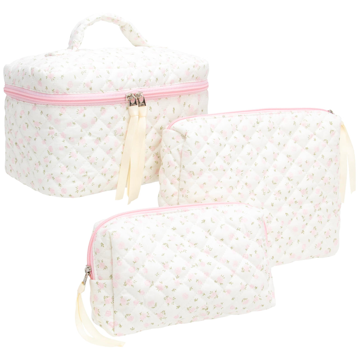 PAZIMIIK 3PCS makeup bag set with large quilted exterior for stylish travel