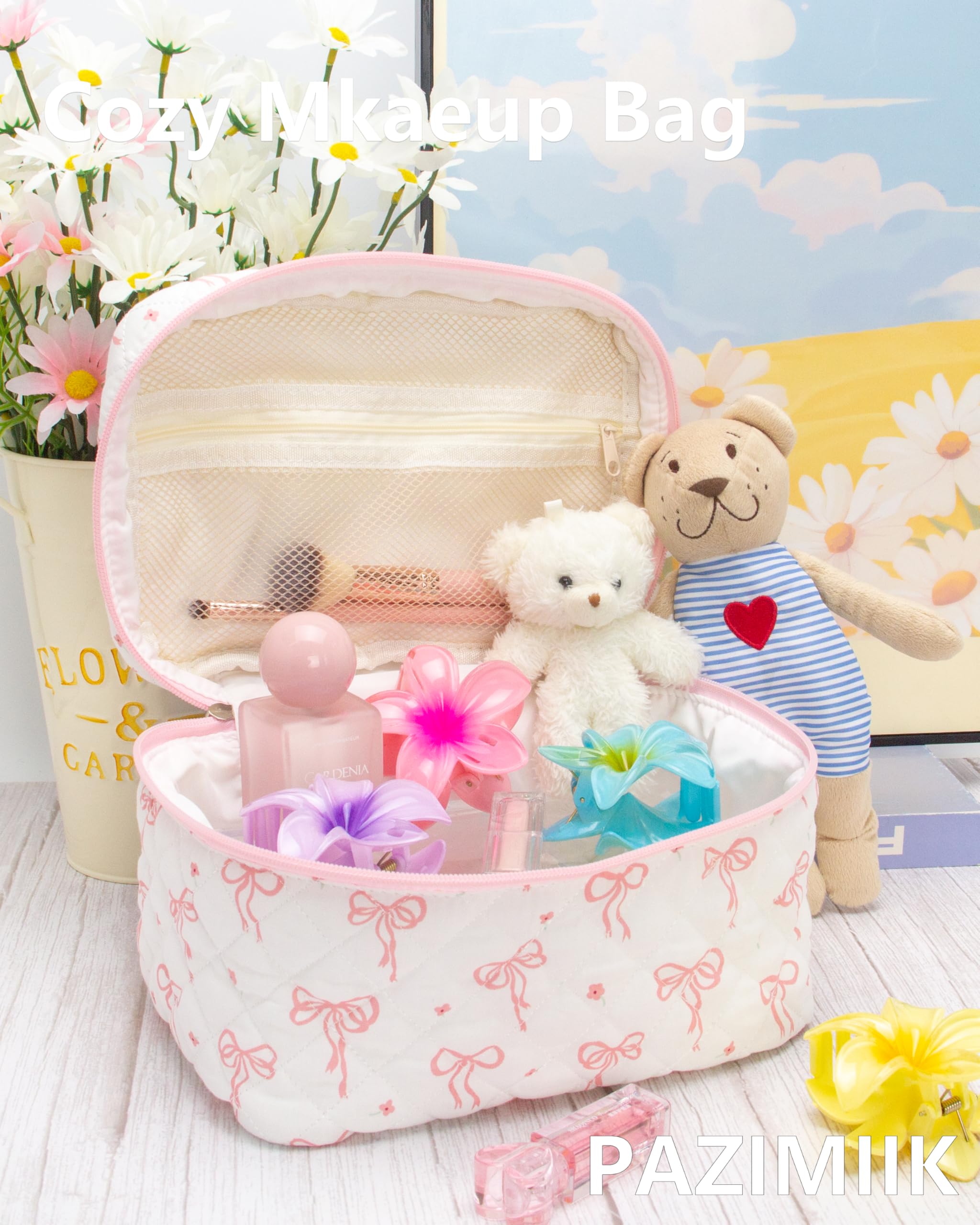 PAZIMIIK 3PCS makeup bag set middle shows compact middle bag for daily routine.