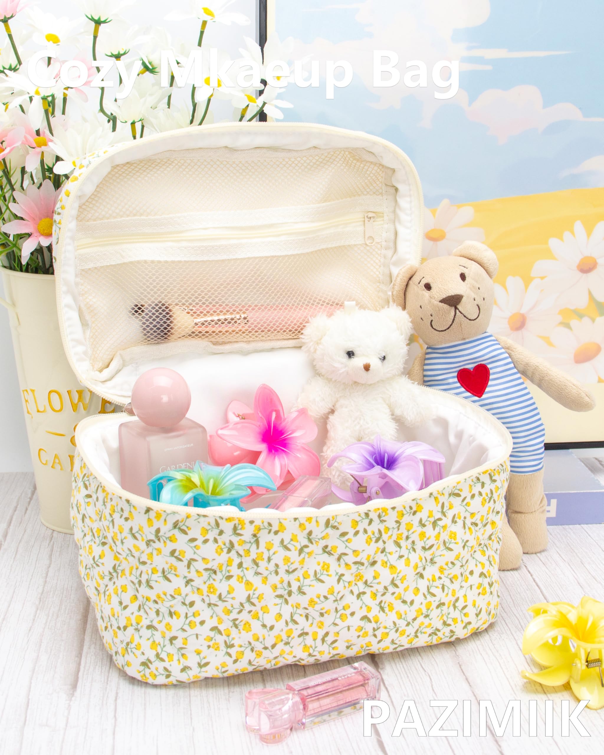 PAZIMIIK 3PCS makeup bag spacious main compartment keeps essentials neatly accessible.