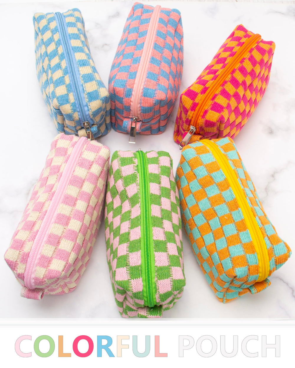 PAZIMIIK checkered makeup bag soft pink-beige fabric with durable texture.