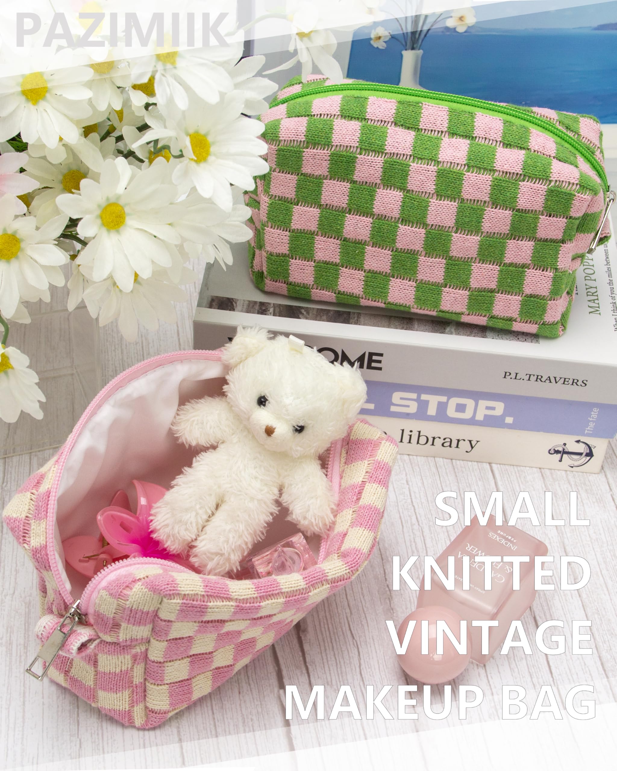 PAZIMIIK checkered makeup bag gift-ready option is ideal for birthdays and holidays.