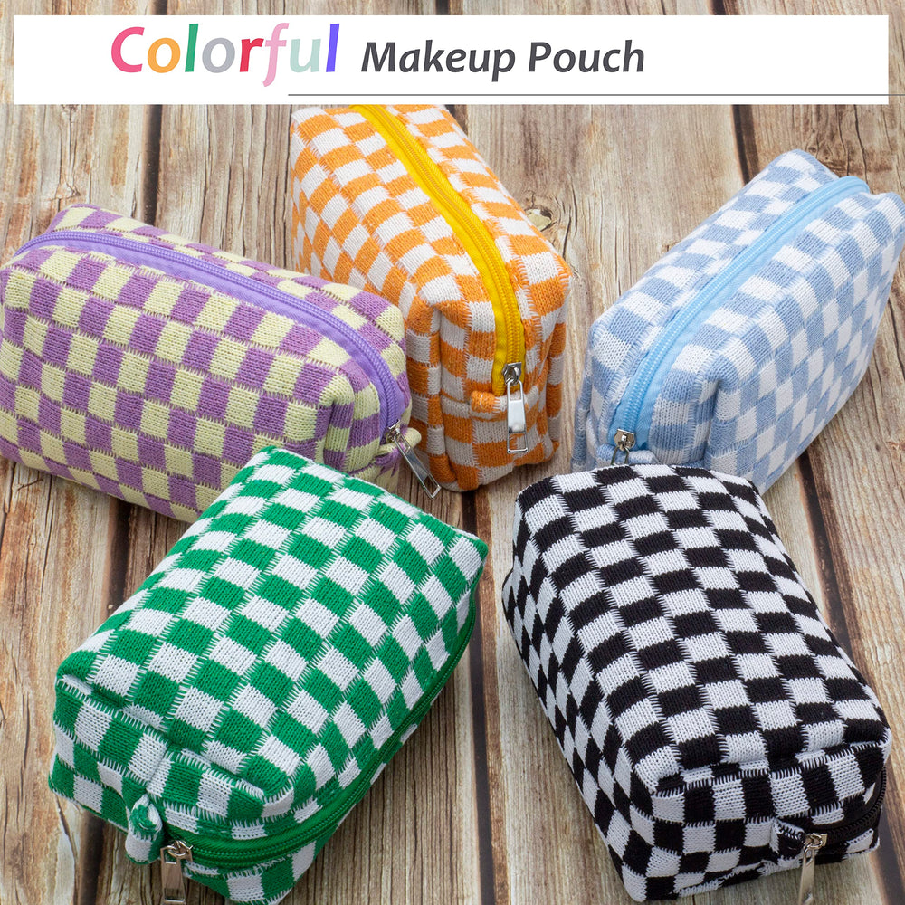 PAZIMIIK checkered makeup bag lightweight design for effortless portability.