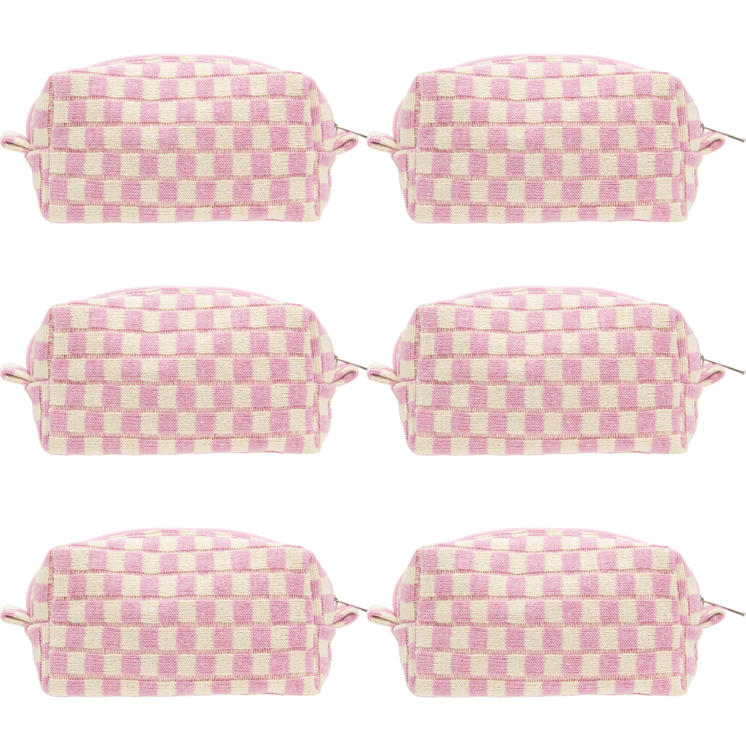 PAZIMIIK checkered makeup bag front view shows chic portable storage for cosmetics.