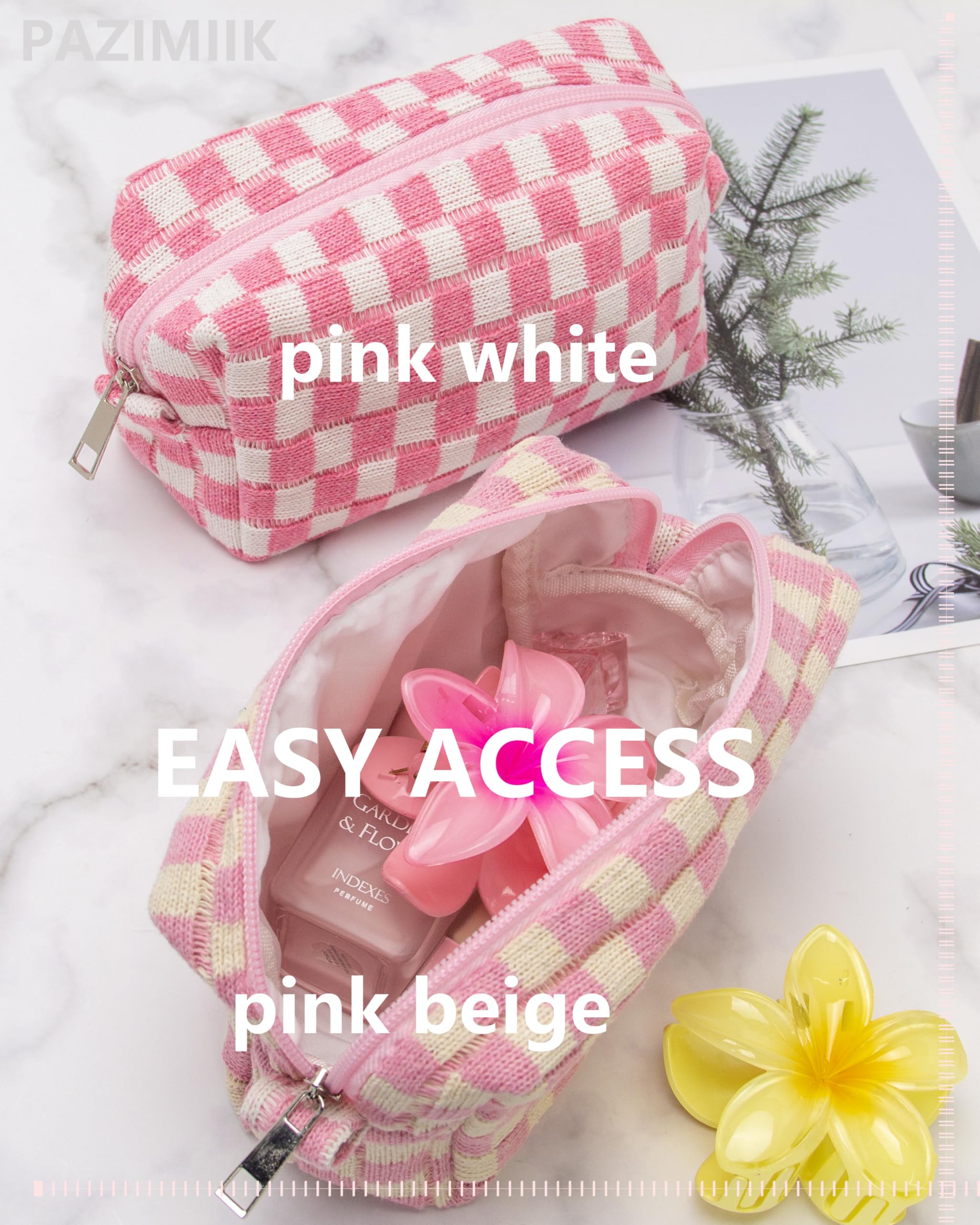 PAZIMIIK checkered makeup bag purse-ready size stores your essentials on the go.