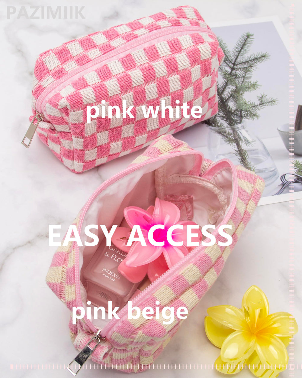 PAZIMIIK checkered makeup bag purse-ready size stores your essentials on the go.