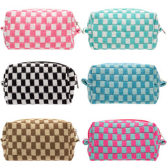 PAZIMIIK checkered makeup bag stand-up design keeps cosmetics accessible on the go.