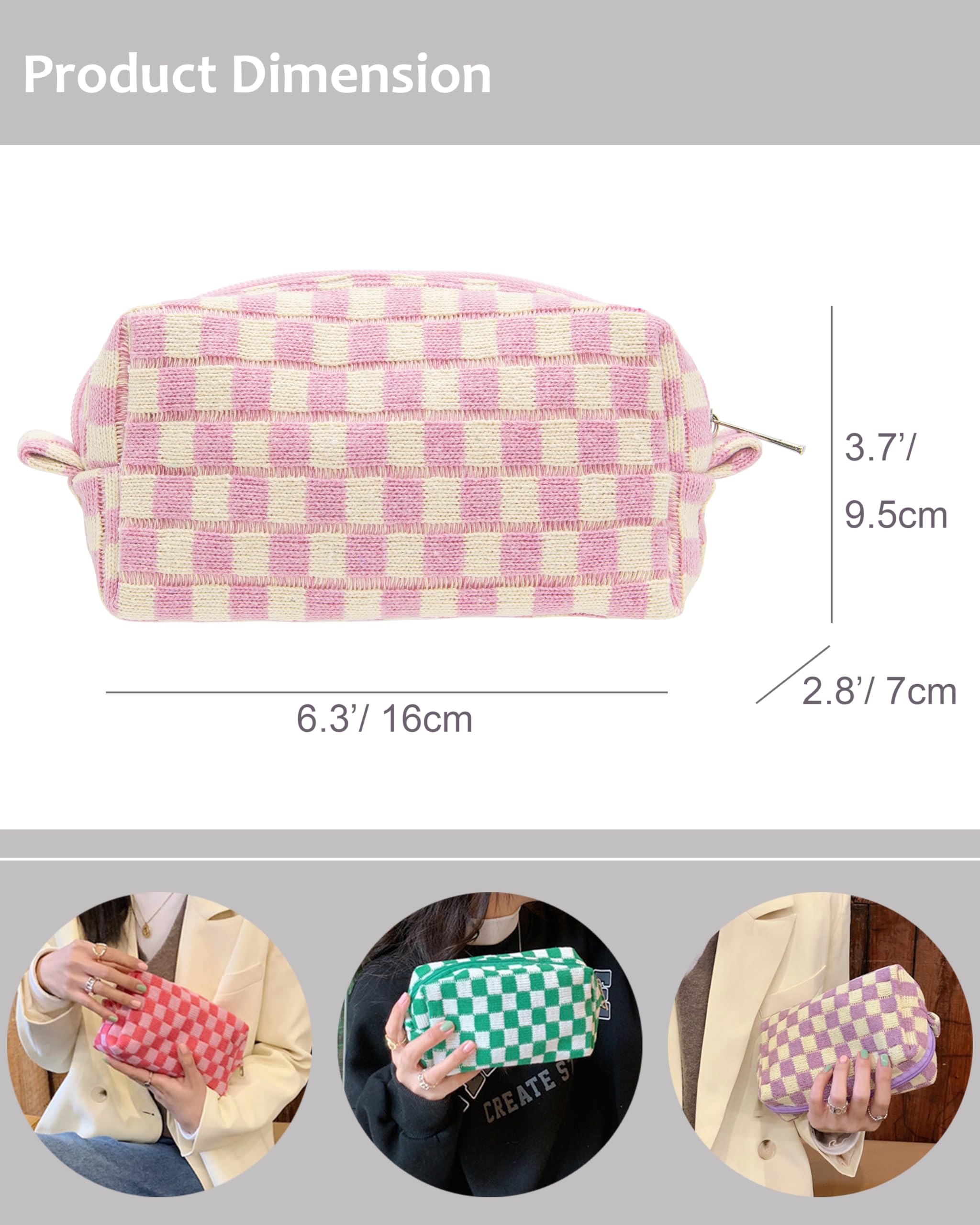 PAZIMIIK checkered makeup bag travel-compact design fits purses and totes.