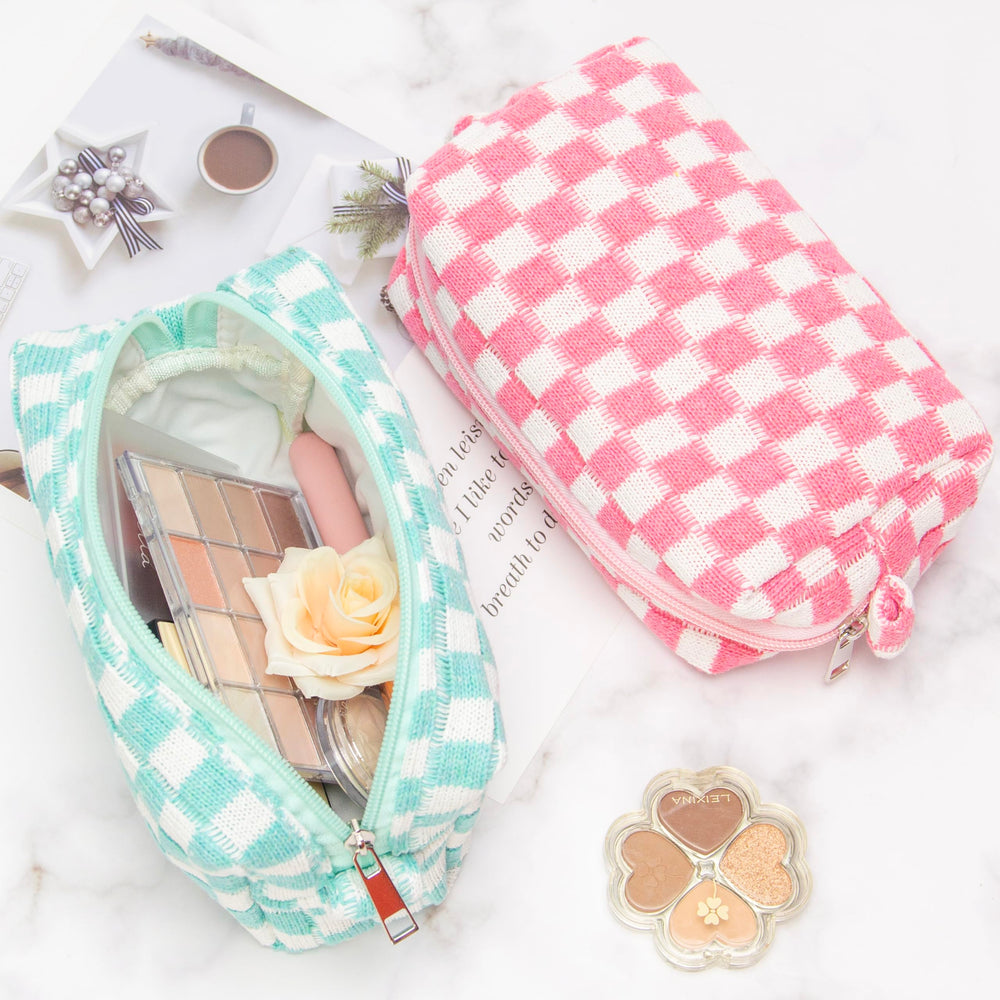 PAZIMIIK checkered makeup bag travel-friendly accessory fits purses, backpacks, and suitcases.