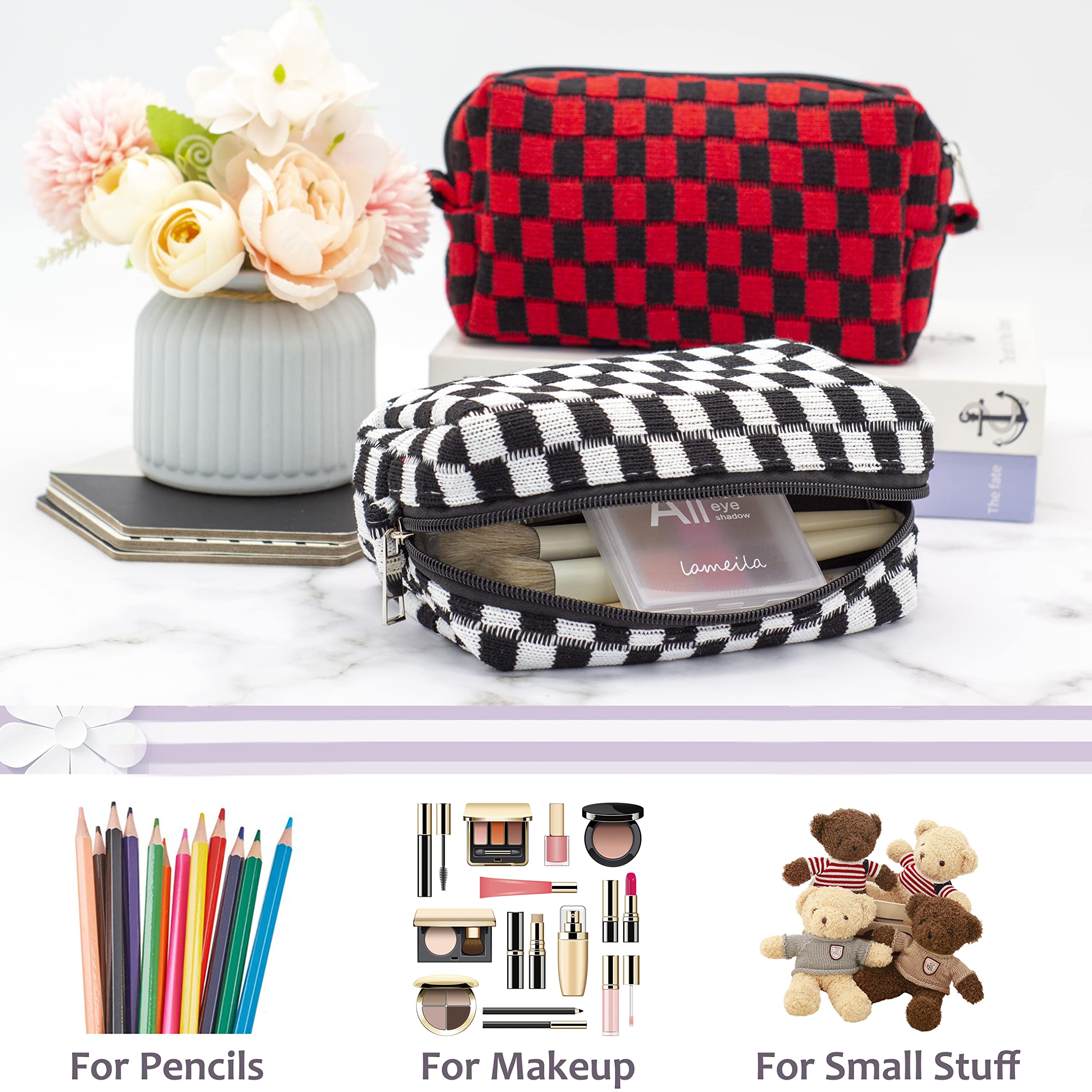 PAZIMIIK checkered makeup bag travel-ready for on-the-go organization.