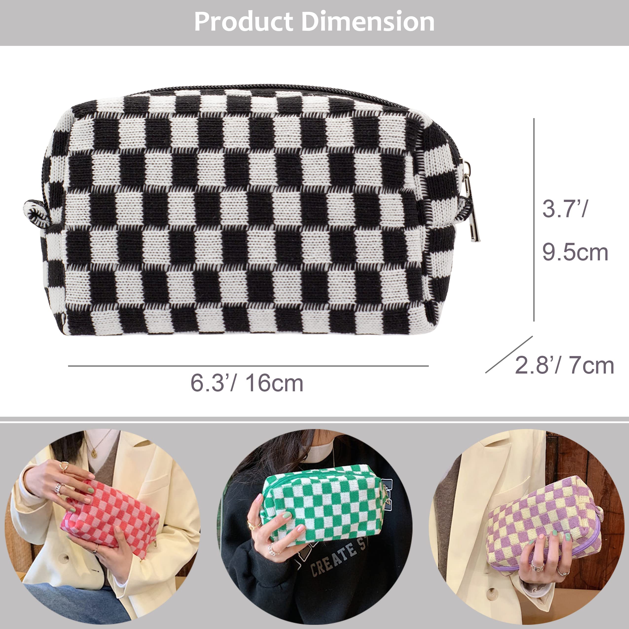 PAZIMIIK checkered makeup bag wide compartment fits brushes and palettes neatly.