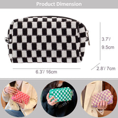 PAZIMIIK checkered makeup bag wide compartment fits brushes and palettes neatly.
