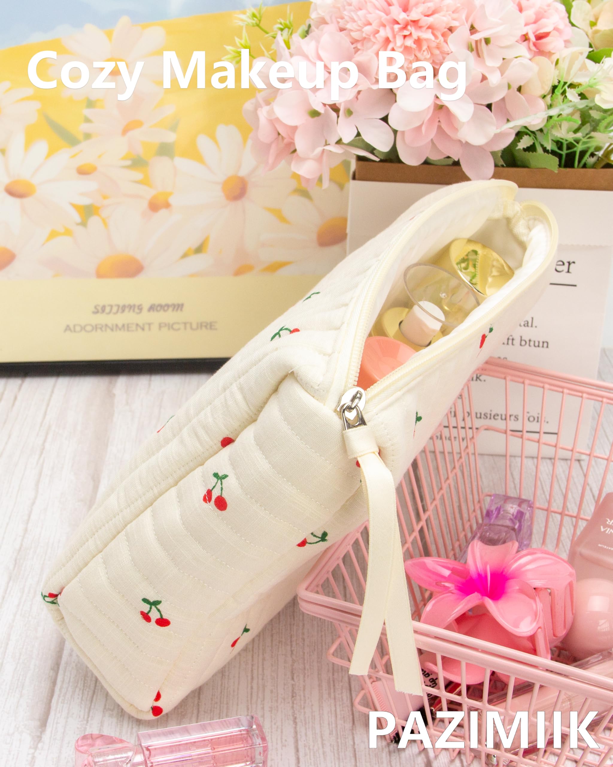 PAZIMIIK makeup bag mesh pocket separates brushes and small items for quick access