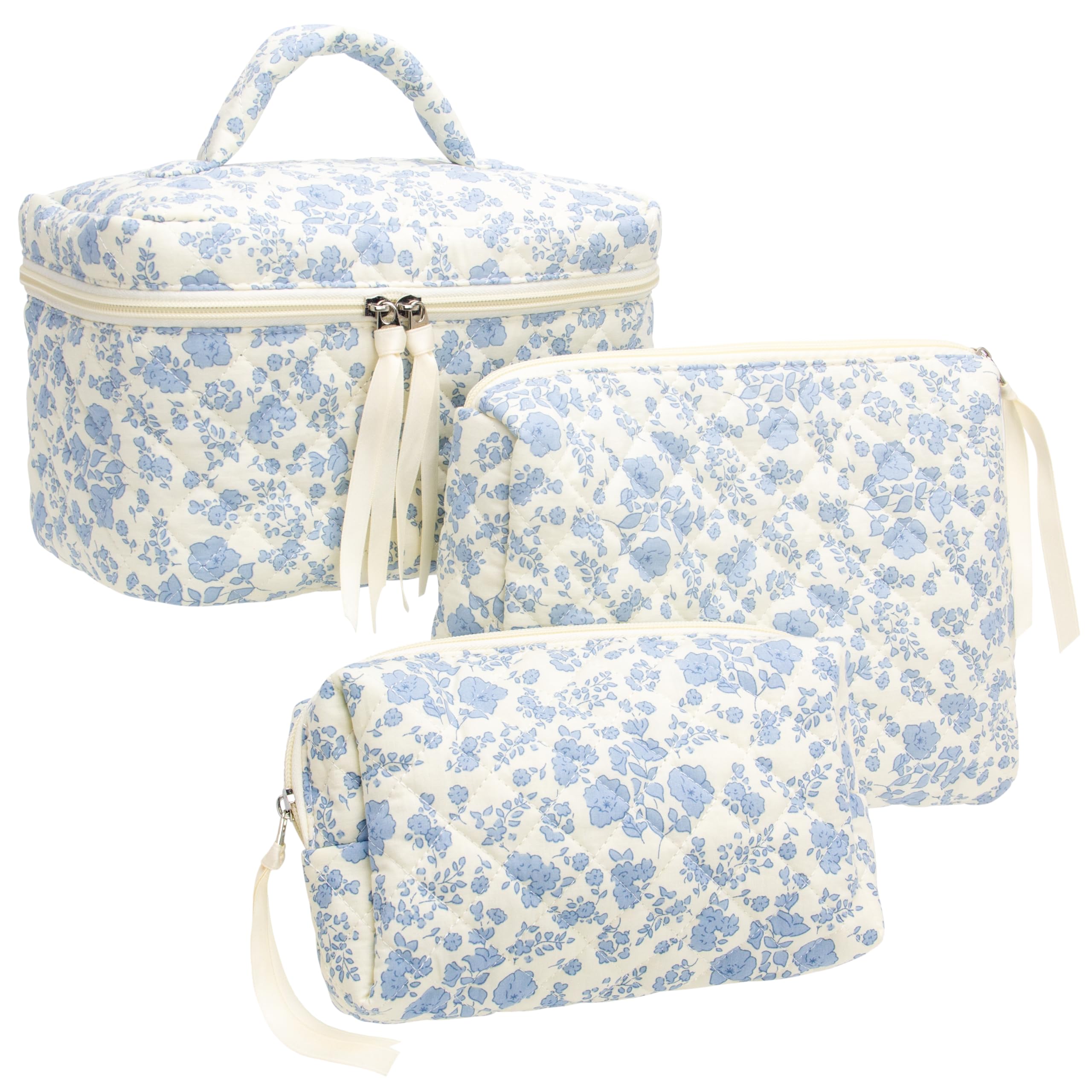 PAZIMIIK makeup bag set front view with quilted exterior for stylish travel