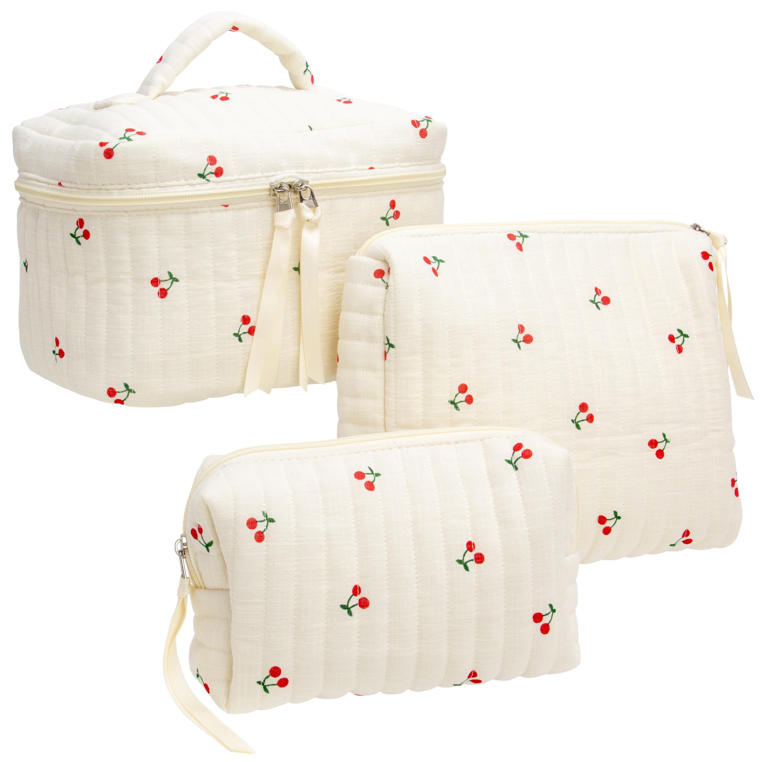 PAZIMIIK makeup bag set large quilted with spacious main compartment for cosmetics on the go