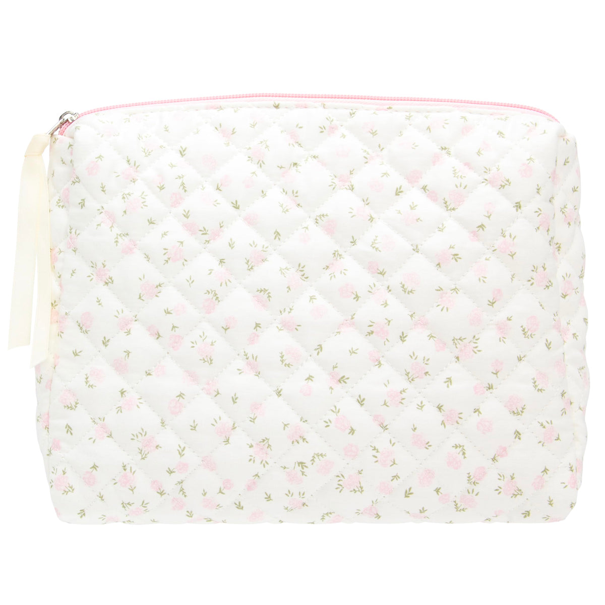 PAZIMIIK quilted makeup bag exterior in Little Flower Pink elevates luxury and organization.
