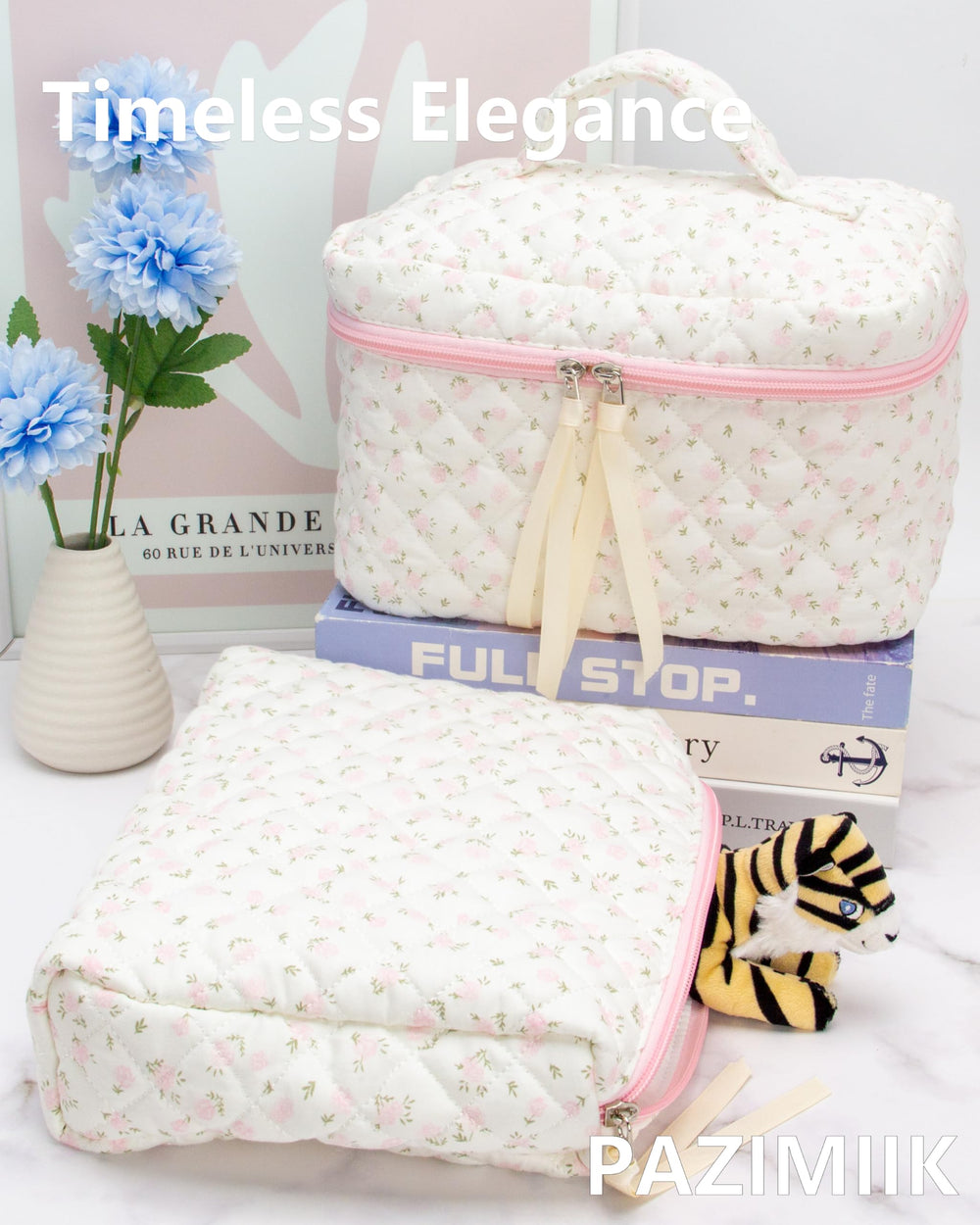 PAZIMIIK travel-friendly makeup bag is compact yet roomy for on-the-go routines.