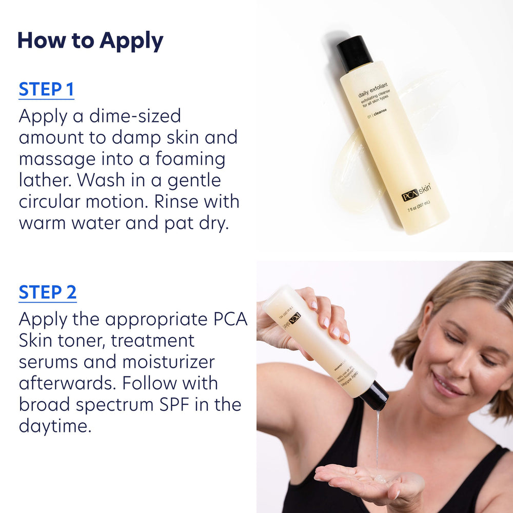 PCA SKIN Daily Face Exfoliant Cleanser packaging 7oz displayed for home skincare.