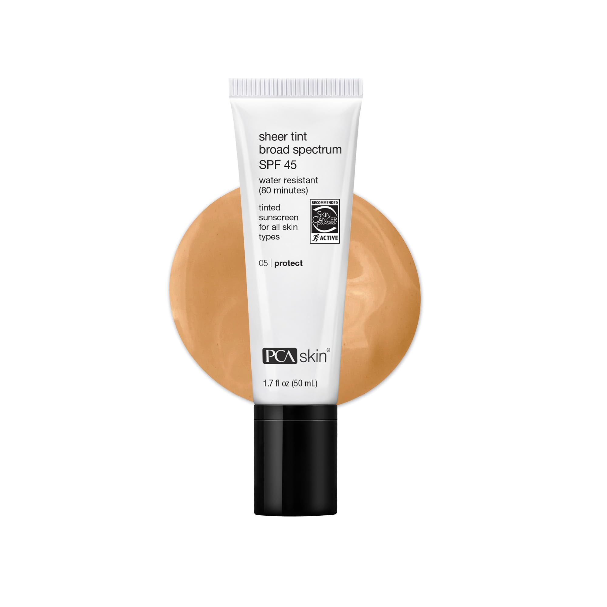 PCA SKIN Sheer Tinted Sunscreen tube close-up with creamy texture for daily sun protection