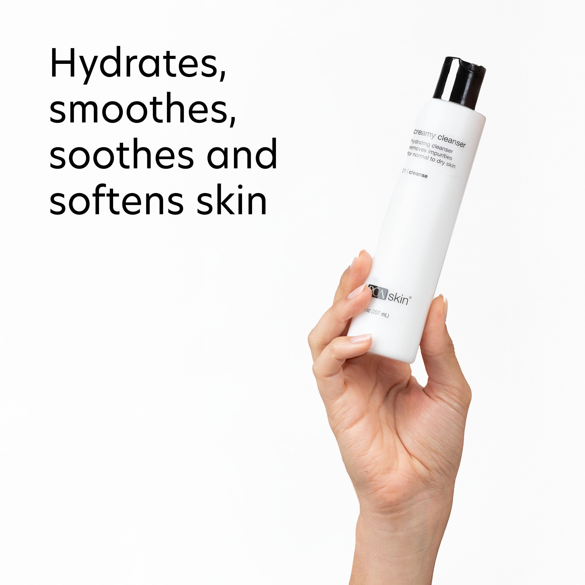 PCA SKIN creamy cleanser foam lather demonstrates gentle cleansing and moisture.