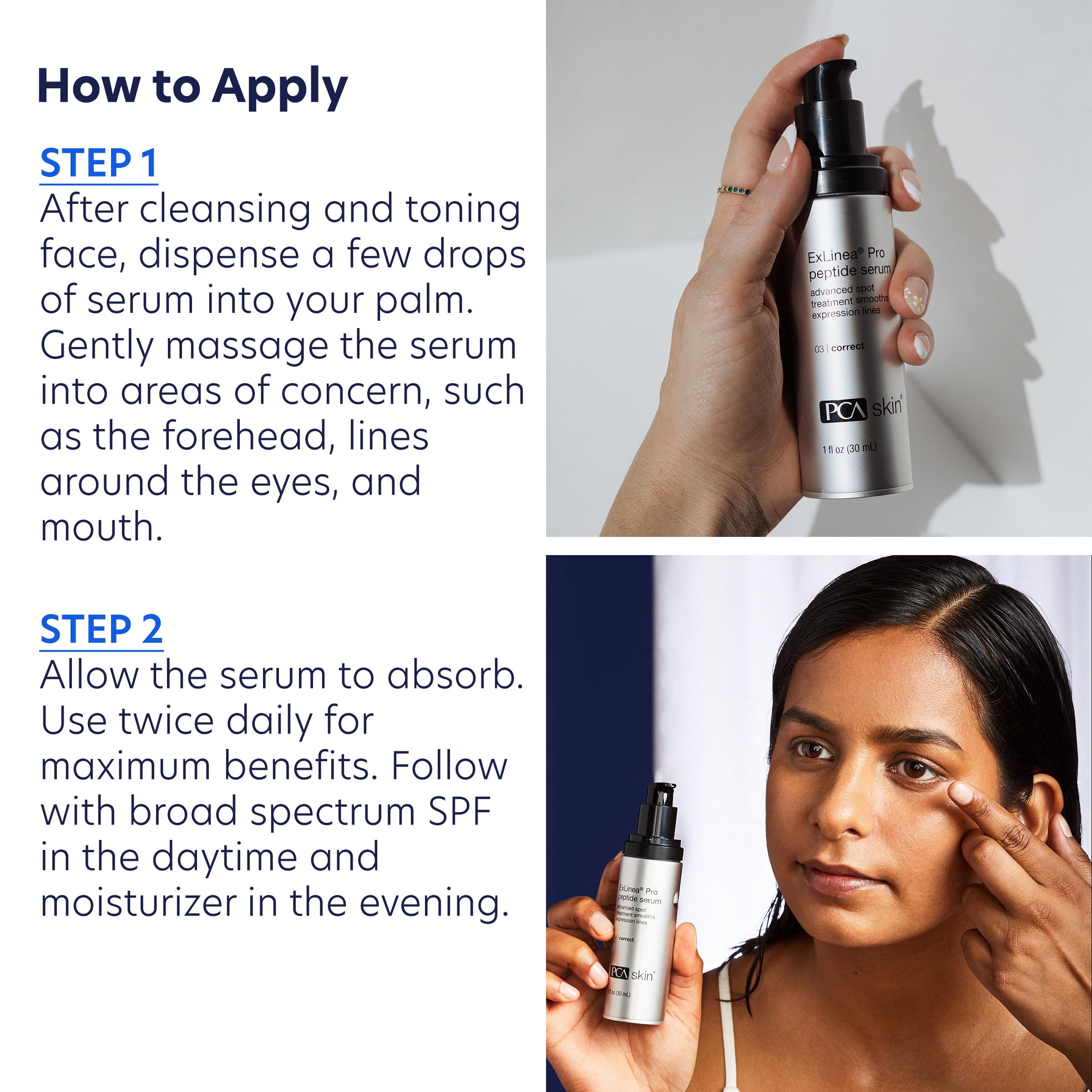 Texture close-up shows lightweight, hydrating serum.