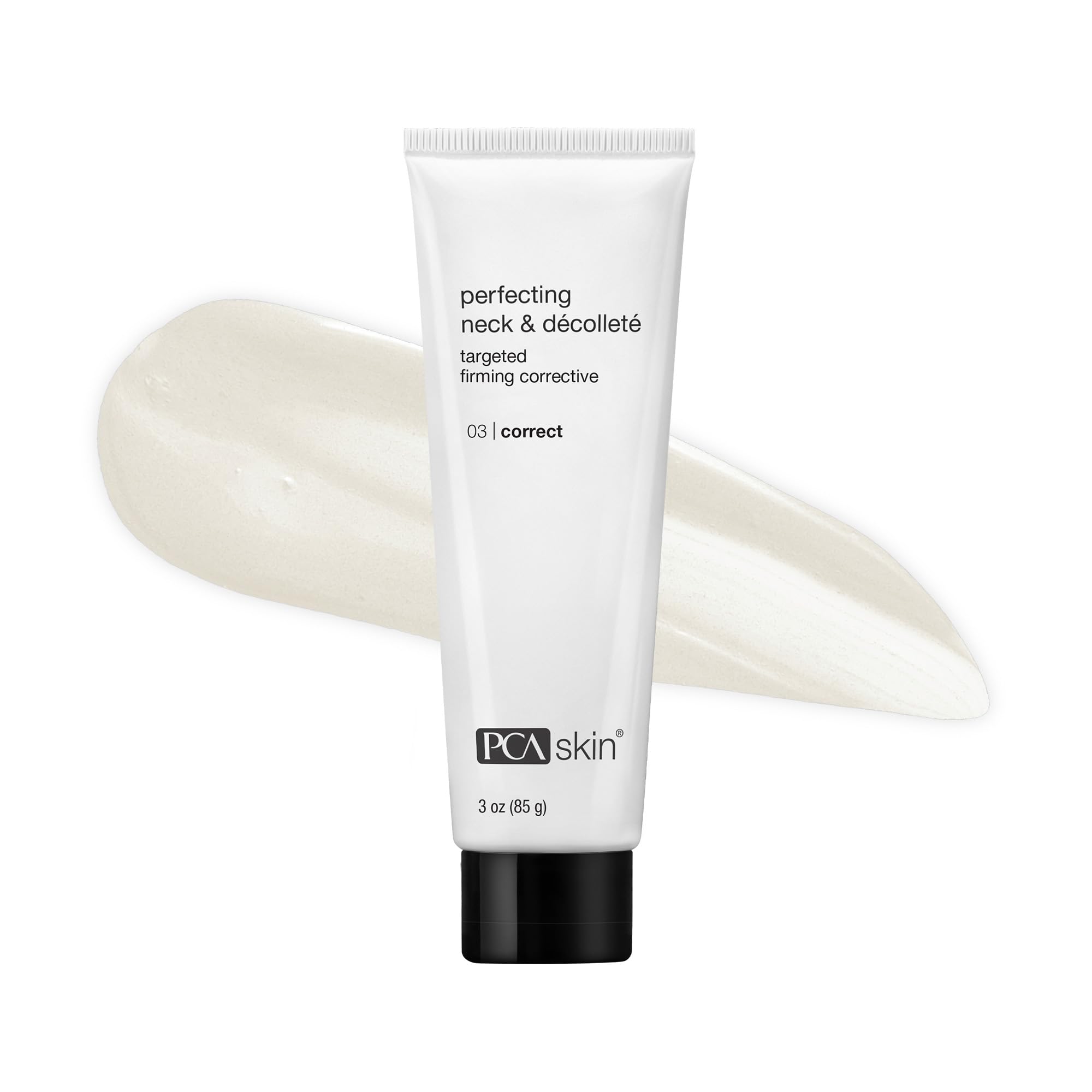 PCA SKIN perfecting neck-chest firming cream bottle for targeted anti-aging care.