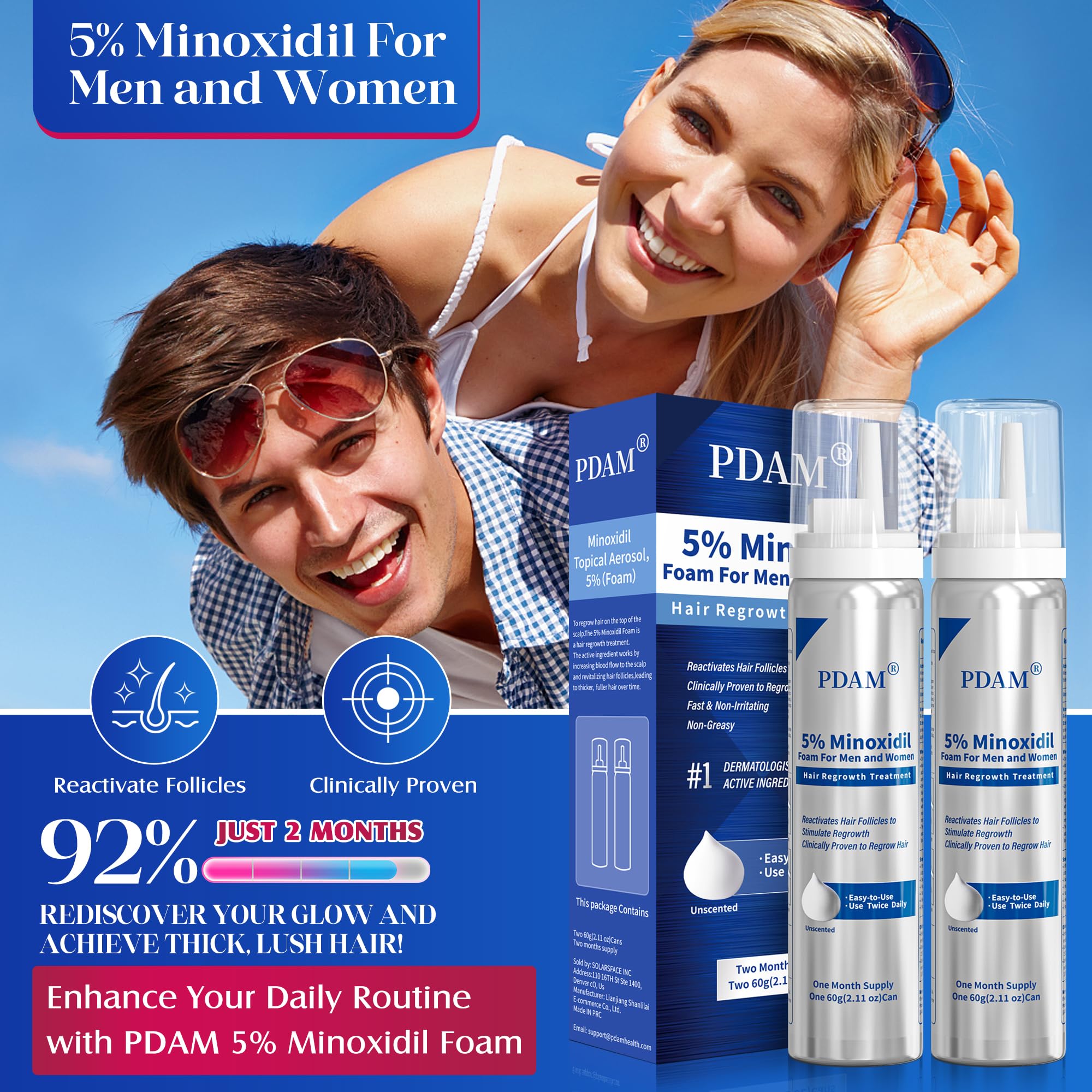Pdam Minoxidil foam dry-feel after application supports comfortable wear.