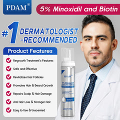 Pdam Minoxidil foam tube-packaging designed for convenient daily use.