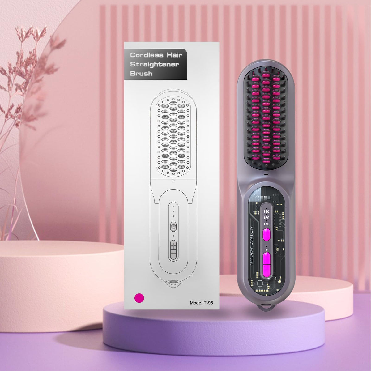 PDGROW Hair Straightener Brush in compact-size design for easy travel touch-ups.