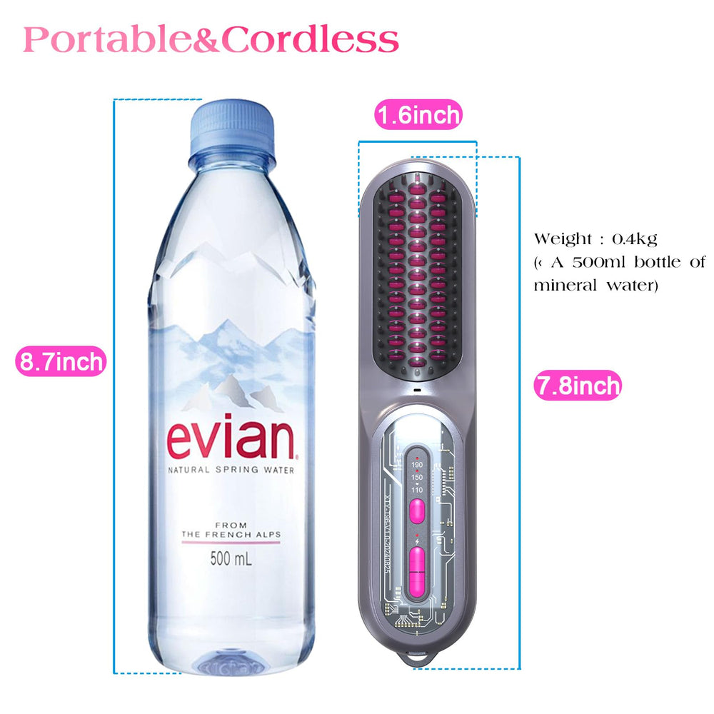 PDGROW Hair Straightener Brush with USB-rechargeable battery for cordless styling on the go.