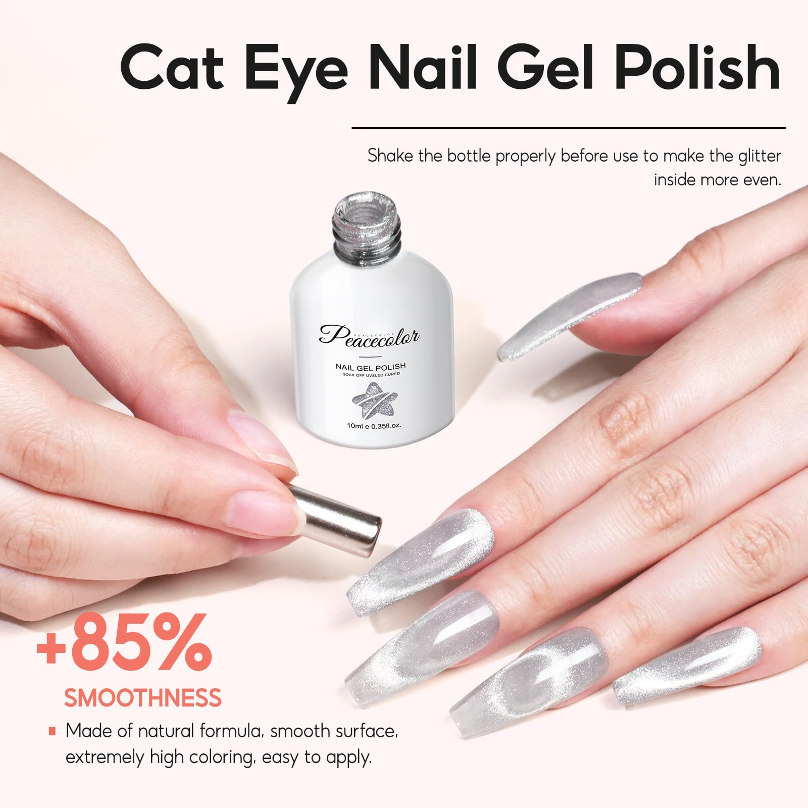 Peacecolor 55-color gel polishes spread for endless designs.