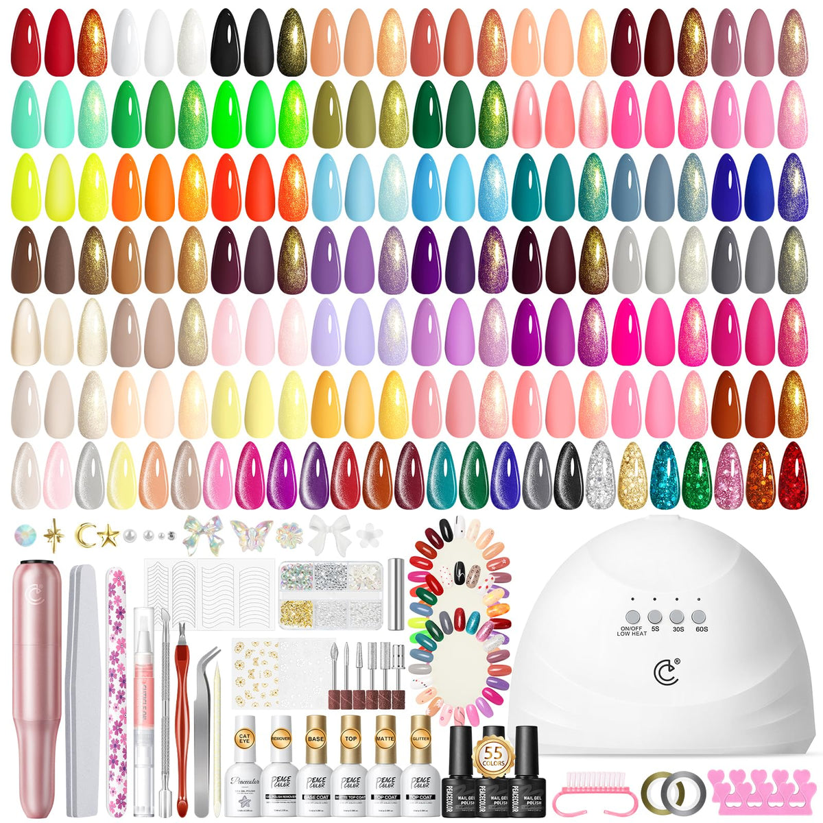 Peacecolor 83Pcs gel nail kit front view for at-home manicures.