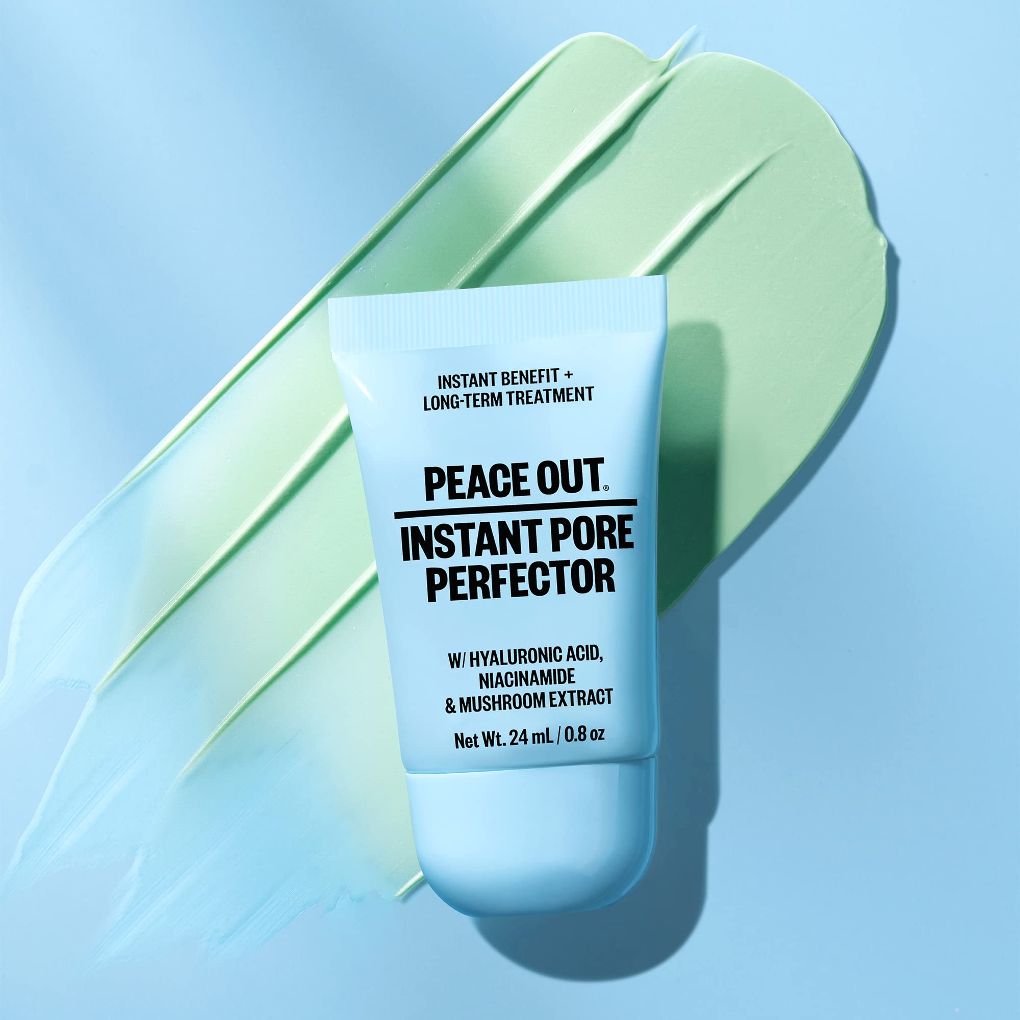 PEACE OUT before-and-after closeups reveal smoother, radiant skin.