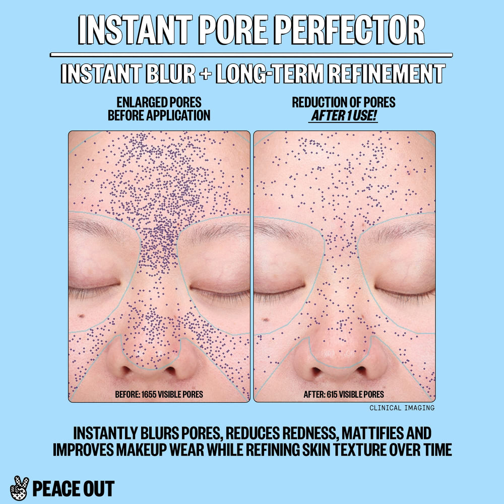 PEACE OUT Instant Pore Perfector green tint visible on skin to color-correct redness.