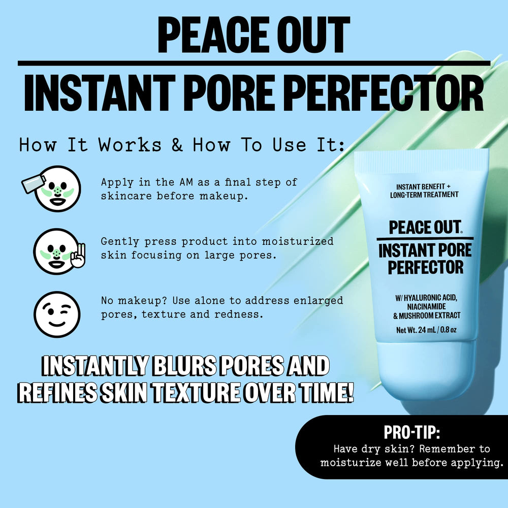 PEACE OUT close-up on oily skin preparation showing mattifying effect.