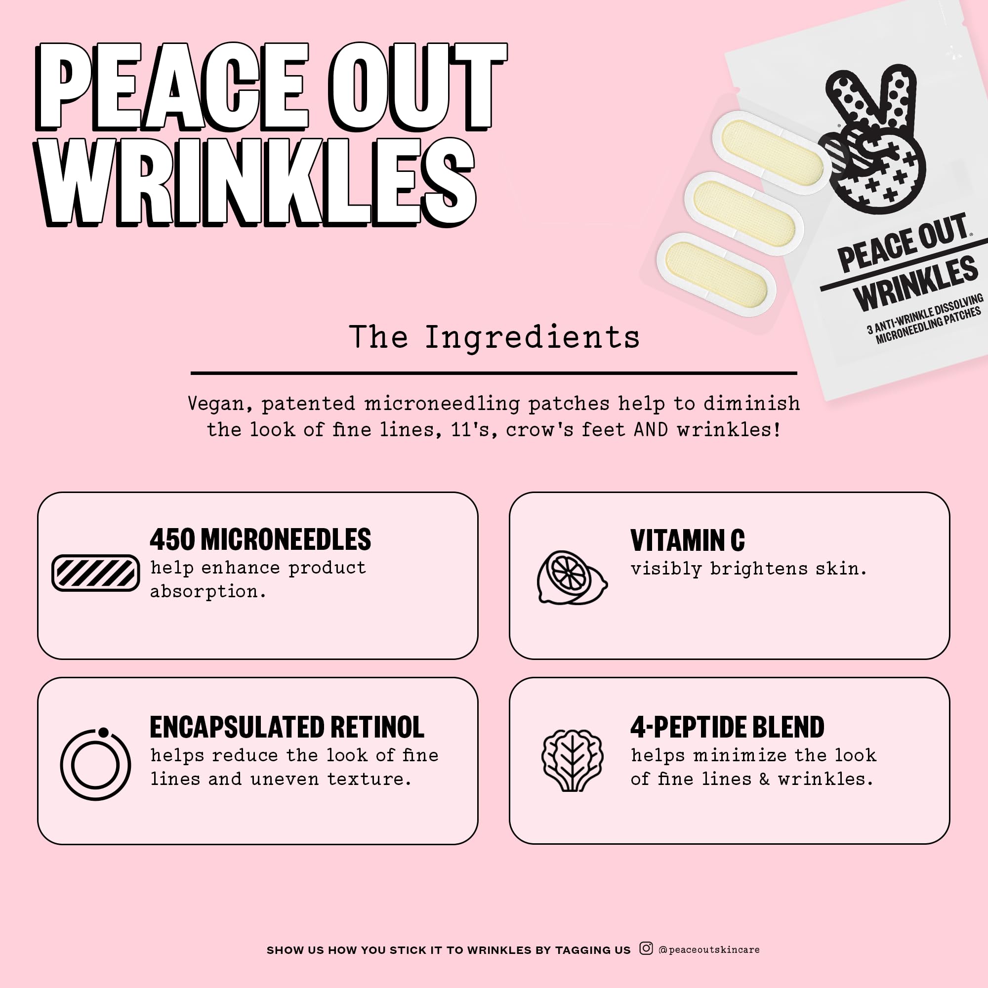 Peace Out microneedling patches packaging shown for convenient at-home skincare routine.