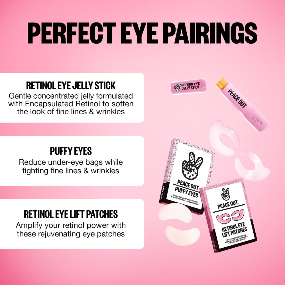Night routine closeup featuring Peace Out Retinol Eye Stick application