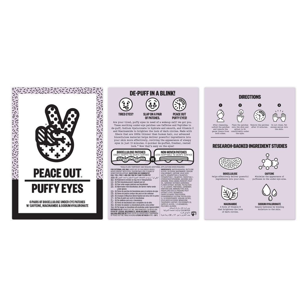Peace Out Puffy Eyes serum-dispense shown for easy application and effective distribution.