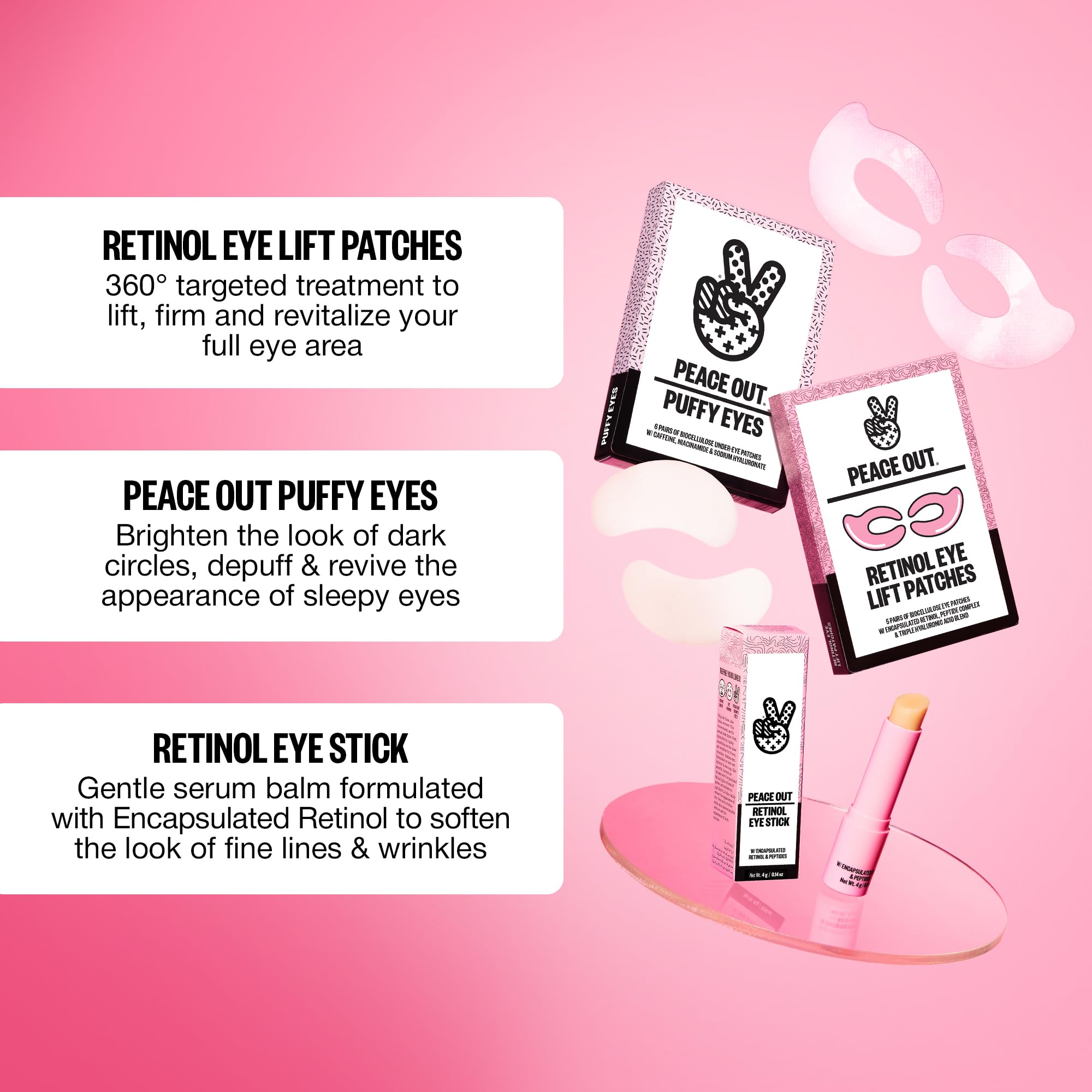 PEACE OUT Retinol Eye Lift Patches after-use glow and refreshed look