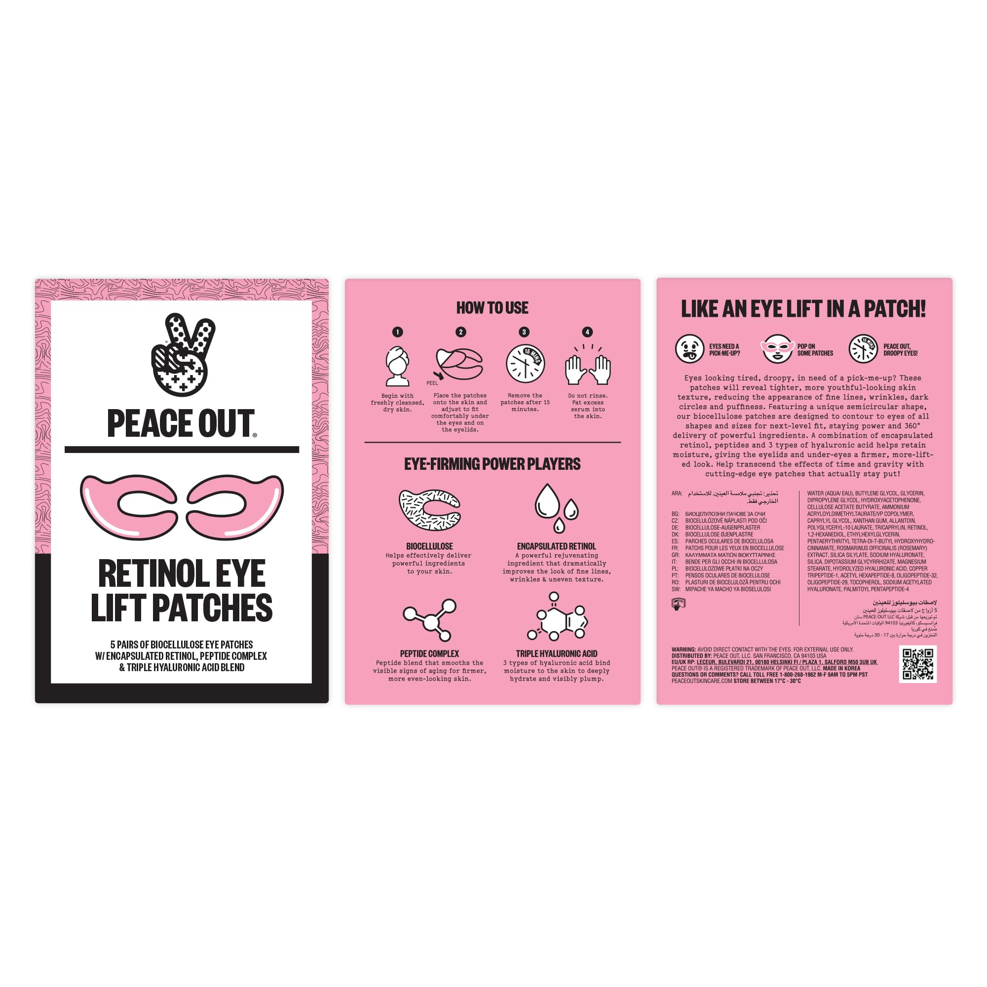 PEACE OUT Retinol Eye Lift Patches being applied under the eyes for easy use