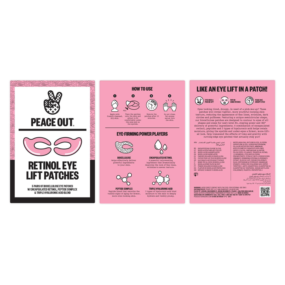 PEACE OUT Retinol Eye Lift Patches being applied under the eyes for easy use