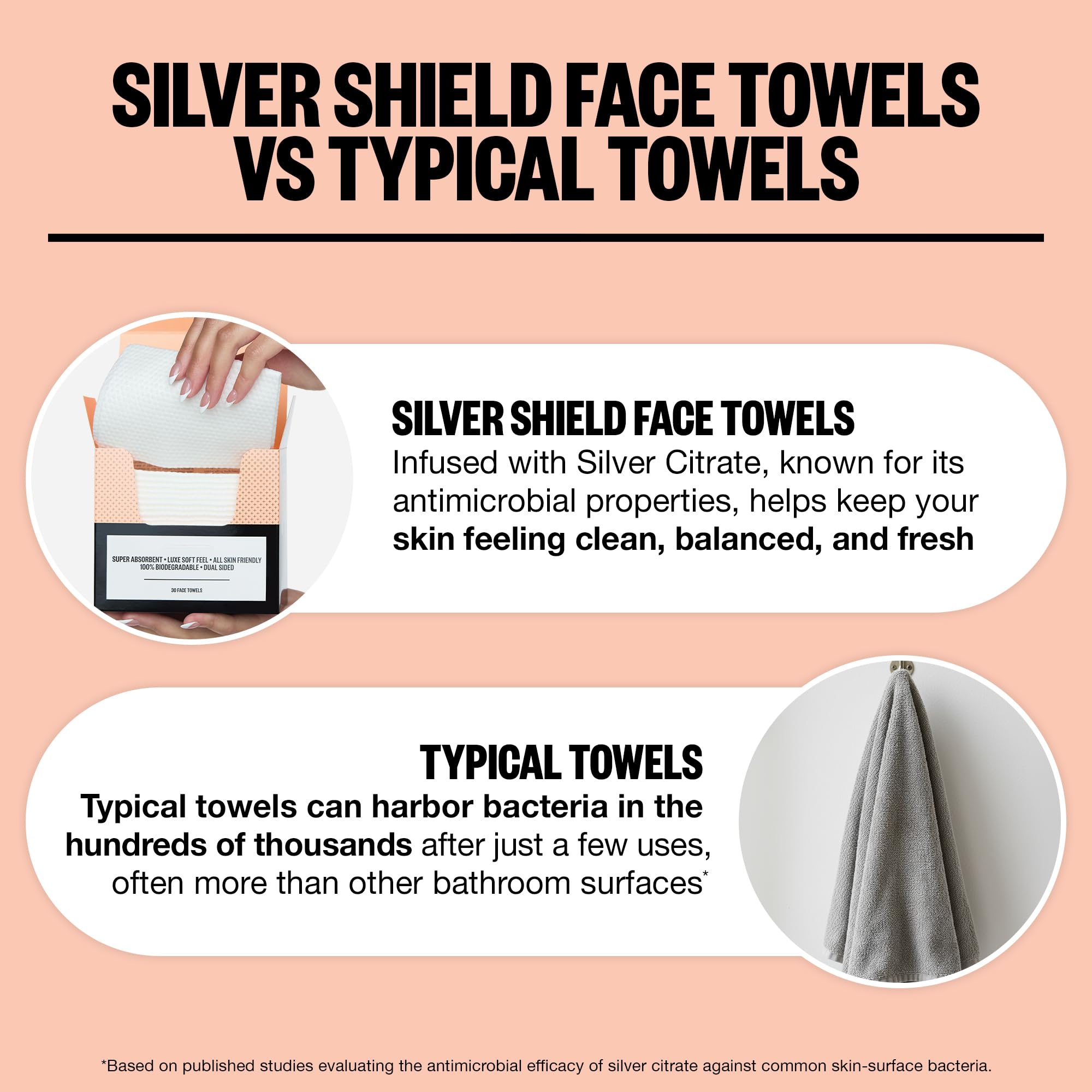 PEACE OUT Silver Shield Face Towels infused with silver citrate for a refreshing touch.