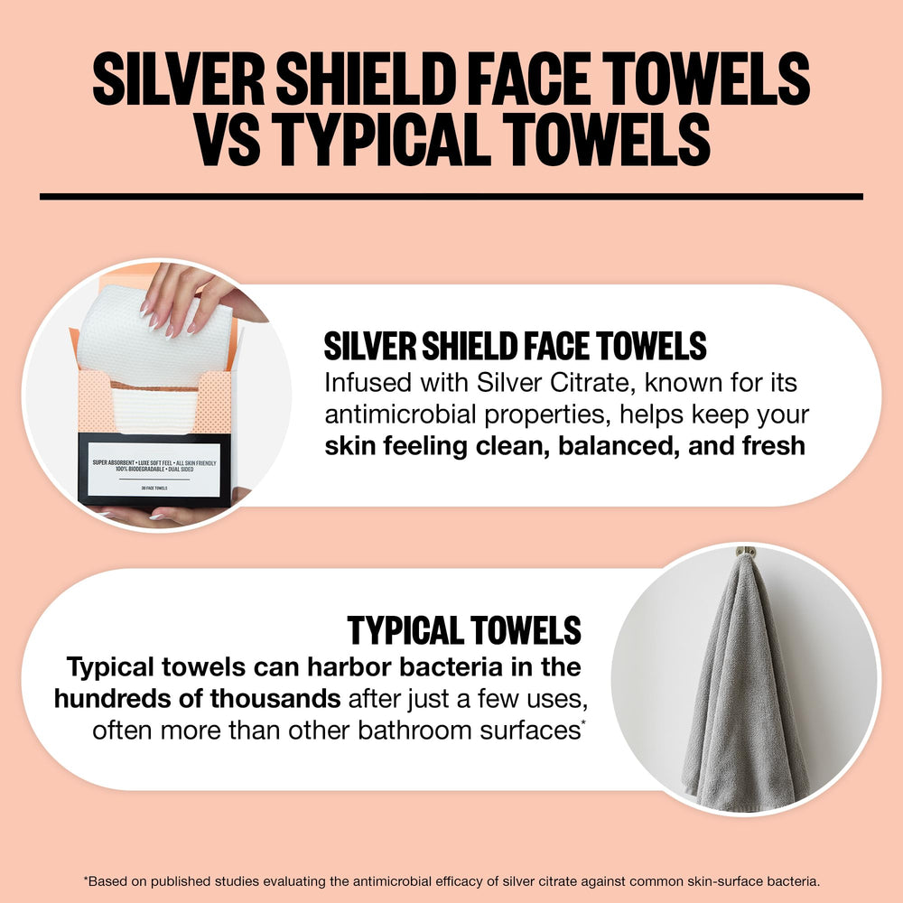 PEACE OUT Silver Shield Face Towels infused with silver citrate for a refreshing touch.