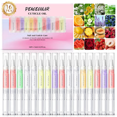 Peacecolor cuticle oil pen with 16 varieties delivers fast-absorbing nail care for on-the-go touch-ups.