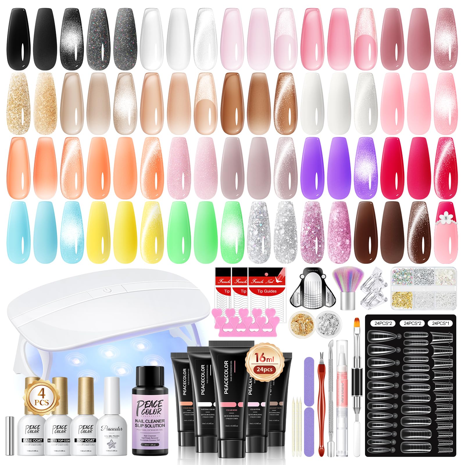PEACECOLOR poly gel color palette offers versatile shades for at-home manicures.