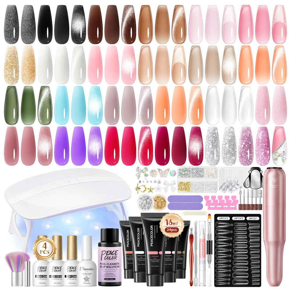 PEACECOLOR poly nail gel kit packaged for easy at-home use in a DIY salon