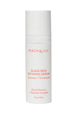 Peach & Lily Glass Refining Serum bottle close-up for sensitive skin hydration and brightening